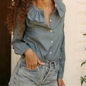 Doen Chambray Ruffled Collar Blouse